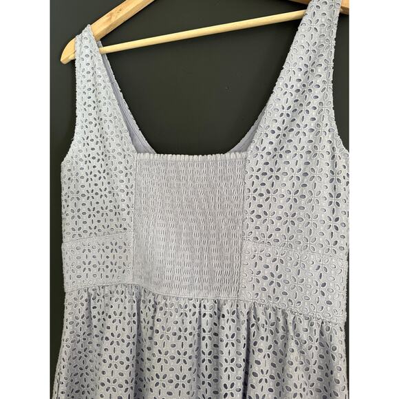 J. Crew Button Front Eyelet Dress Periwinkle Gray Size 8 - Picture 7 of 13